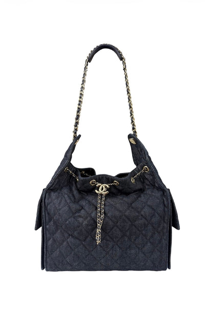 Chanel Navy Quilted Denim/Leather Trim 25 Hobo Bag 2021