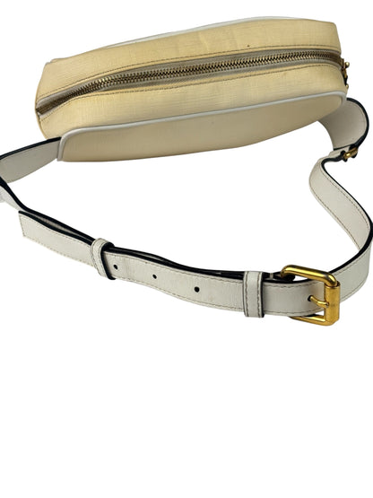 Versace Pastel Yellow Leather Logo Print Belt Bag