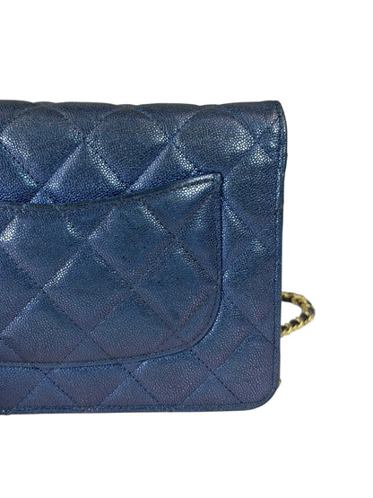 Chanel Peal Blue Caviar Quilted Leather Iridescent Wallet On Chain 2019