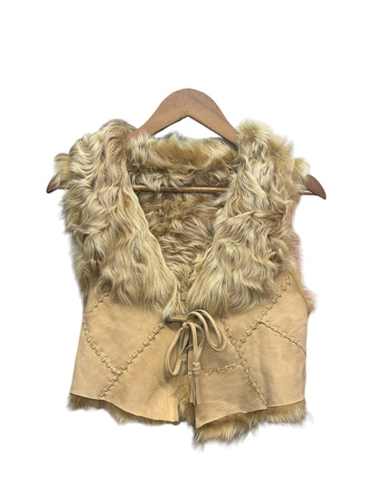 Vintage Beige Suede Fur-Lined Vest