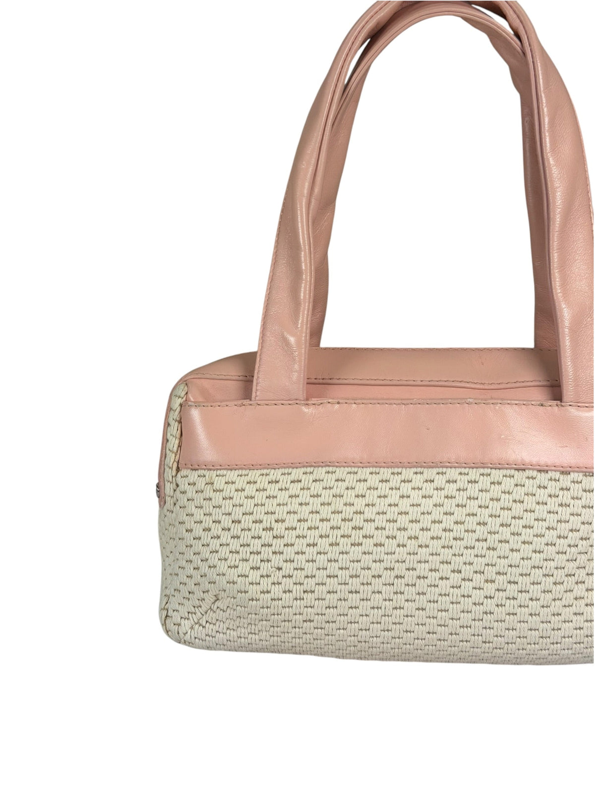 Chanel Cream/Pink Leather Lax Crochet Bowler Shoulder Bag 2004