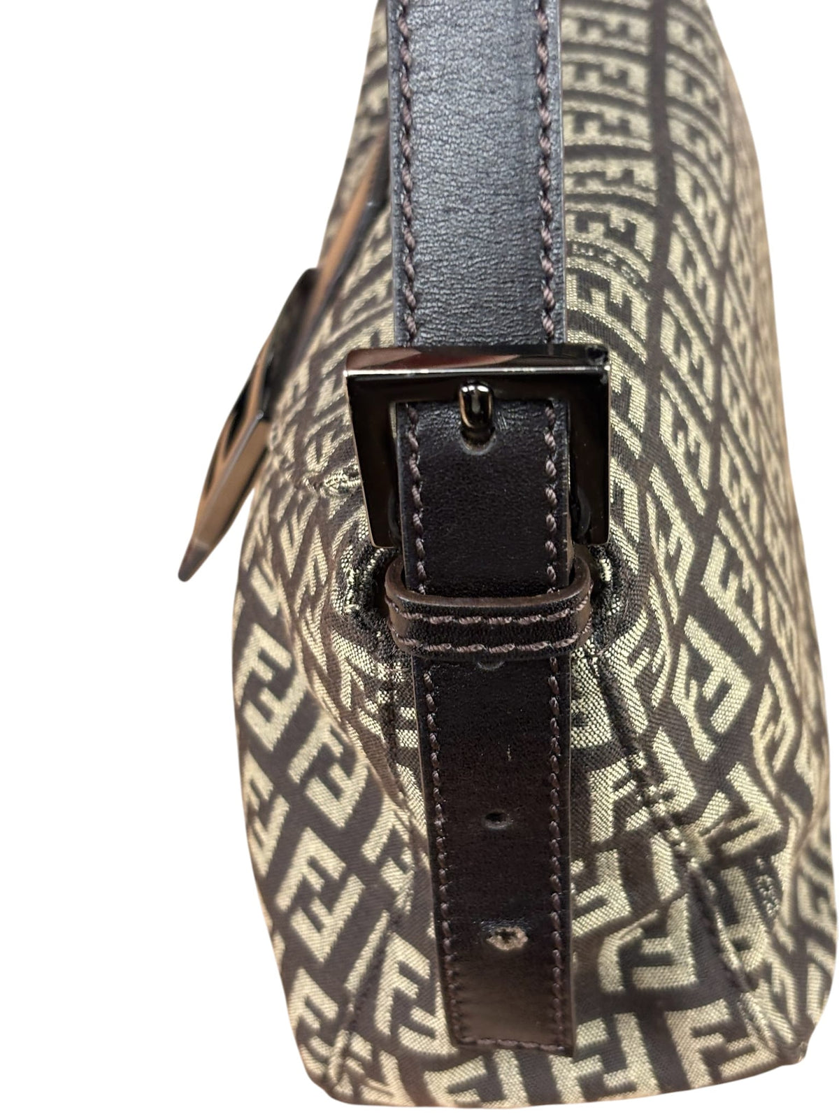 Fendi Black/Beige Leather Trim Zucca Mamma Baguette