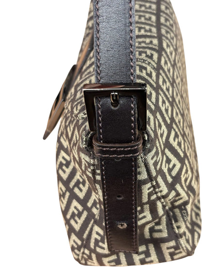 Fendi Black/Beige Leather Trim Zucca Mamma Baguette
