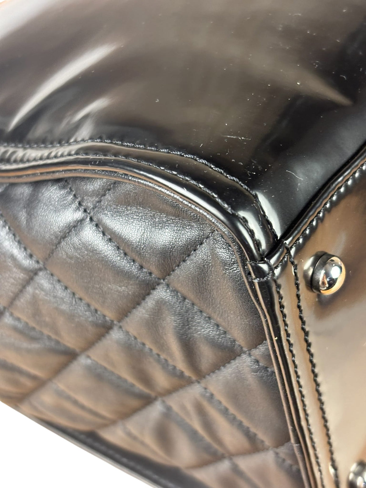 Chanel Black Patent Leather Quilted Lipstick Tote 2011
