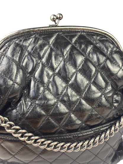 Chanel Black Quilted Lambskin Tabatiere Fold-Over Shoulder Bag 2014