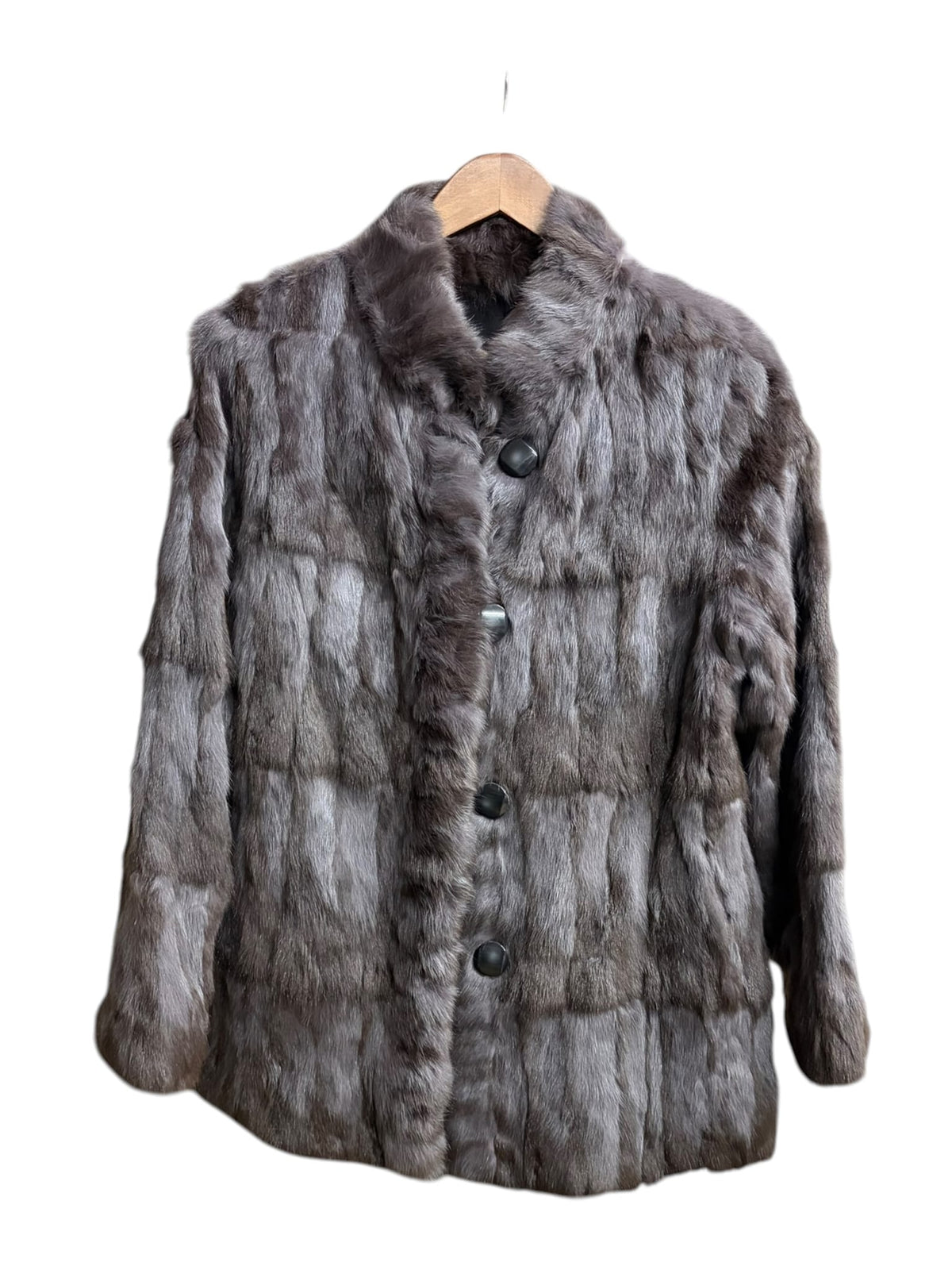 Vintage Russian Squirrel Greyish Brown Reversible Fur & Silk Coat