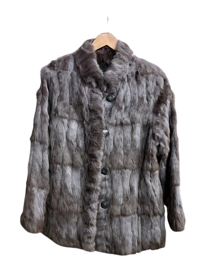 Vintage Russian Squirrel Greyish Brown Reversible Fur & Silk Coat