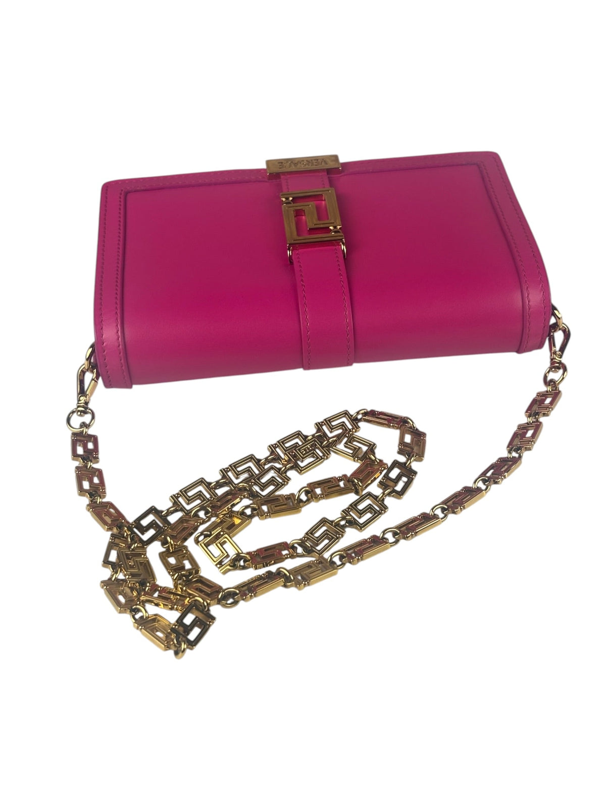 Versace Pink Leather Greca Goddess Flap Wallet-On-Chain