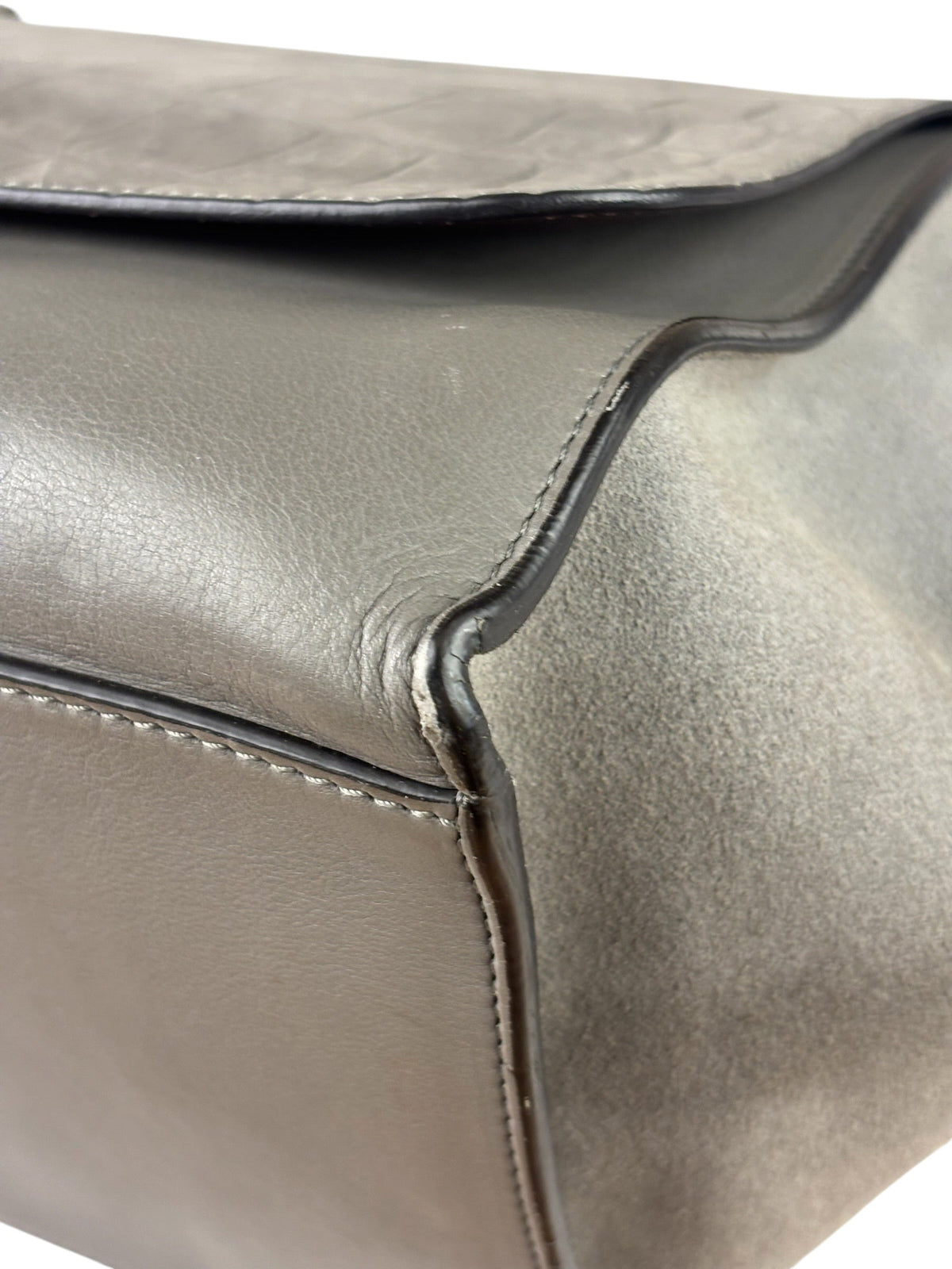 Celine Grey Suede/Leather Crocodile Embossed Trapeze Two-Way Bag