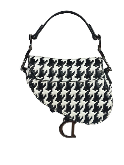 Christian Dior White/Black Leather Houndstooth Micro Saddle Bag