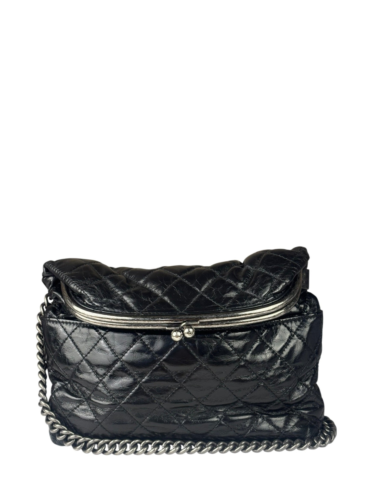 Chanel Black Quilted Lambskin Tabatiere Fold-Over Shoulder Bag 2014
