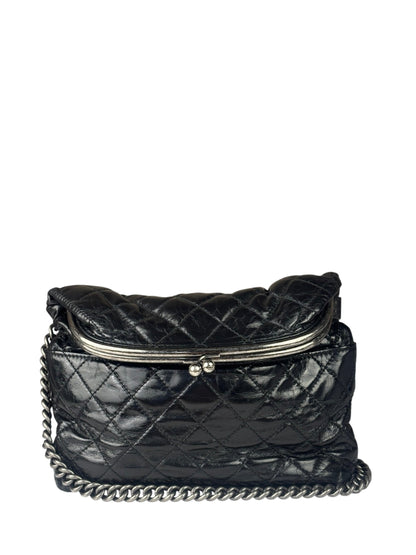 Chanel Black Quilted Lambskin Tabatiere Fold-Over Shoulder Bag 2014