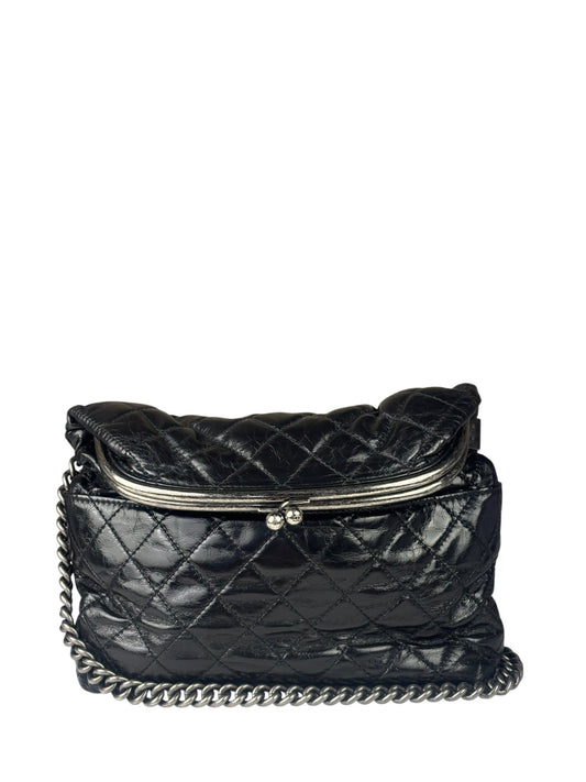 Chanel Black Quilted Lambskin Tabatiere Fold-Over Shoulder Bag 2014