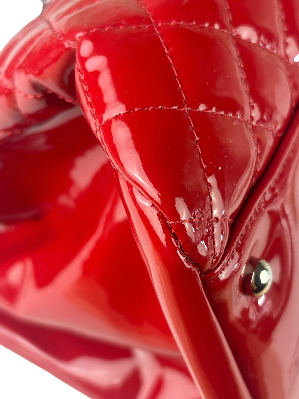 Chanel Red Patent Quilted Leather Large Just Mademoiselle Bowling Bag