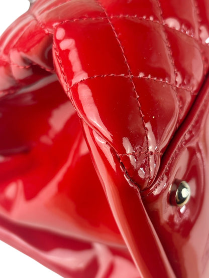 Chanel Red Patent Quilted Leather Large Just Mademoiselle Bowling Bag
