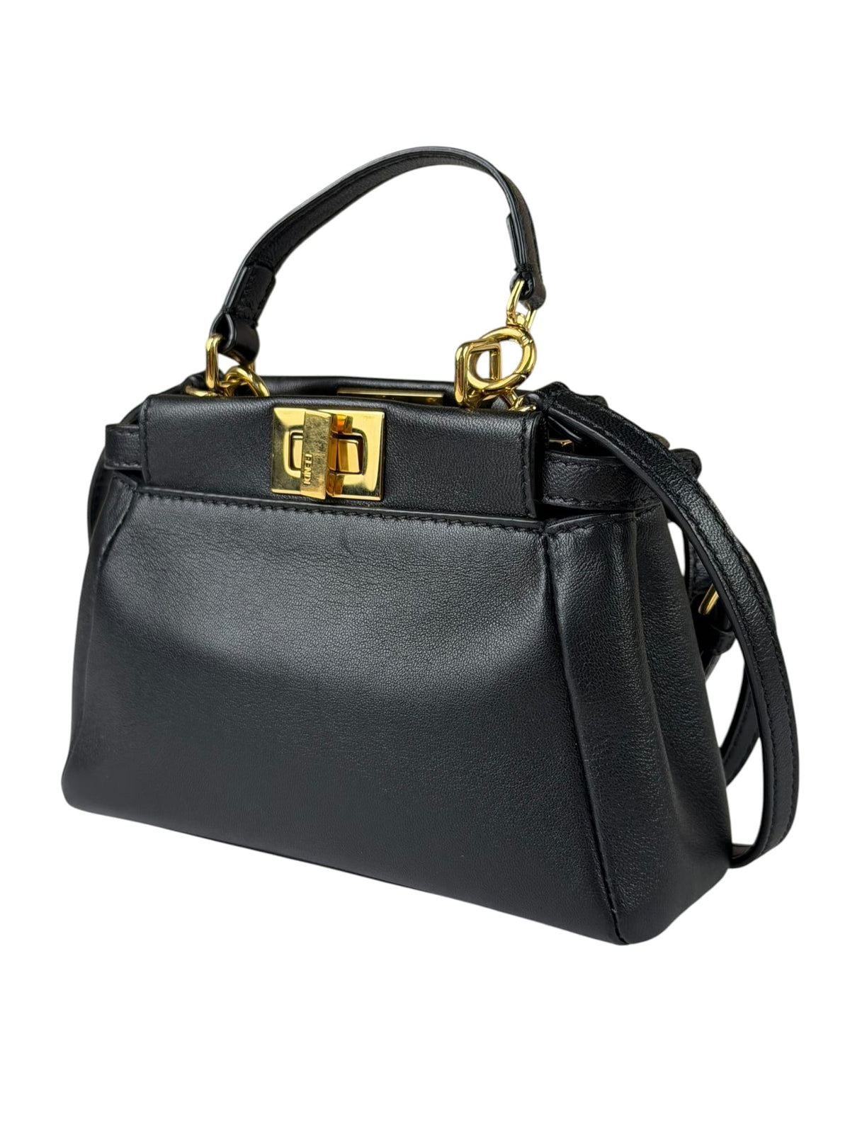Fendi Black Leather Nano Peekaboo Two-Way Bag