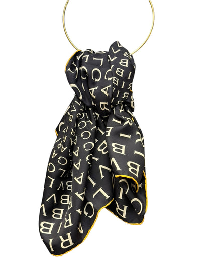 Bvlgari Black White Bvlgari Print Square Silk Scarf