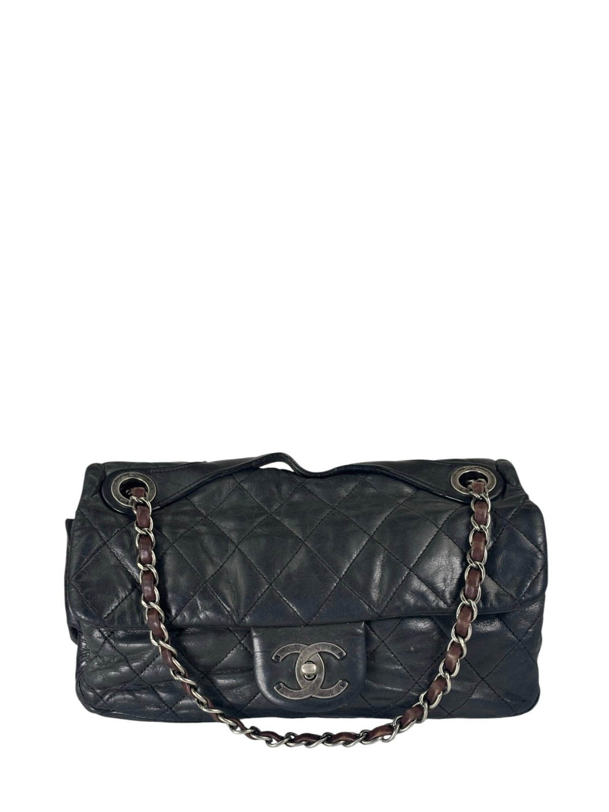 Chanel Black/Grey Quilted Calfskin Matelassè Iridescent Flap Bag 2009