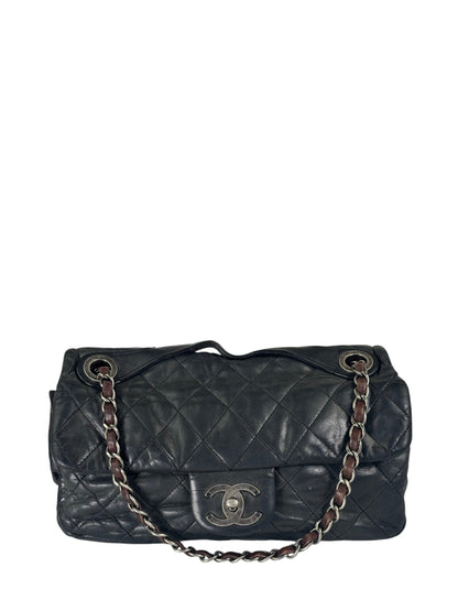 Chanel Black/Grey Quilted Calfskin Matelassè Iridescent Flap Bag 2009