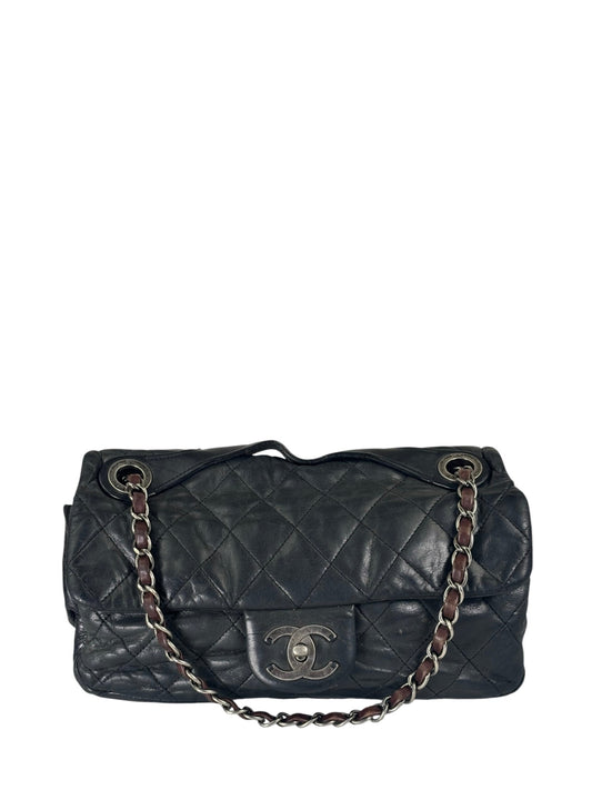 Chanel Black/Grey Quilted Calfskin Matelassè Iridescent Flap Bag 2009