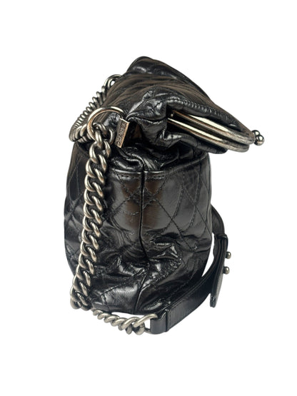 Chanel Black Quilted Lambskin Tabatiere Fold-Over Shoulder Bag 2014