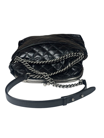 Chanel Black Quilted Lambskin Tabatiere Fold-Over Shoulder Bag 2014