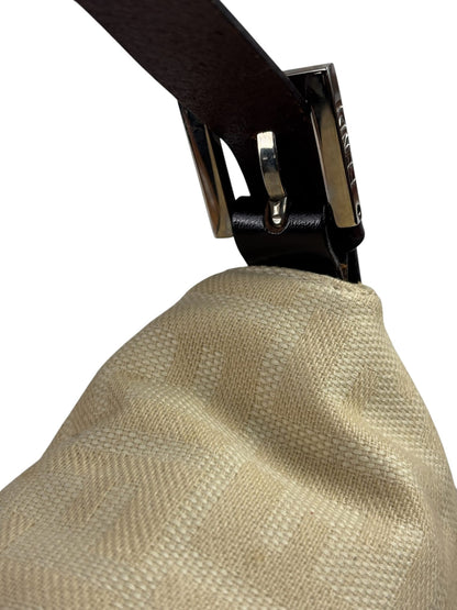 Fendi Vintage FF Ivory Canvas Baguette Shoulder Bag