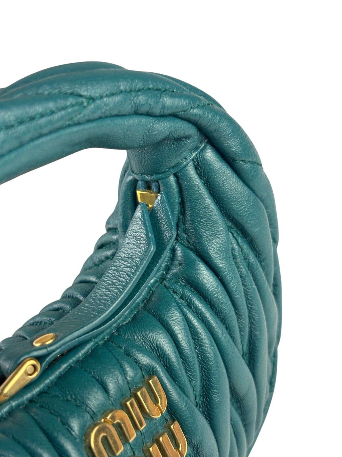 Miu Miu Dark Green Nappa Leather Wander Matelasse Micro Hobo Bag