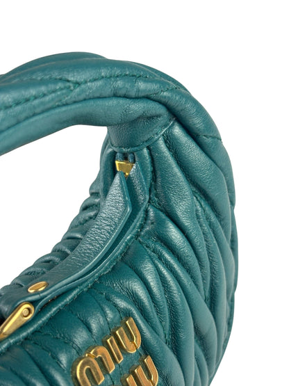 Miu Miu Dark Green Nappa Leather Wander Matelasse Micro Hobo Bag
