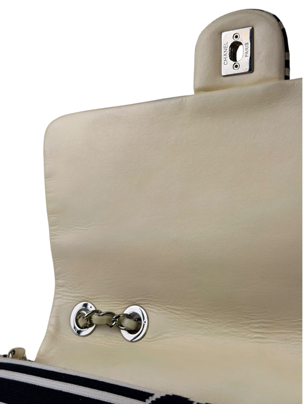 Chanel Black/White Leather Trim/Cloth Venise Biarritz Flap Bag 2019