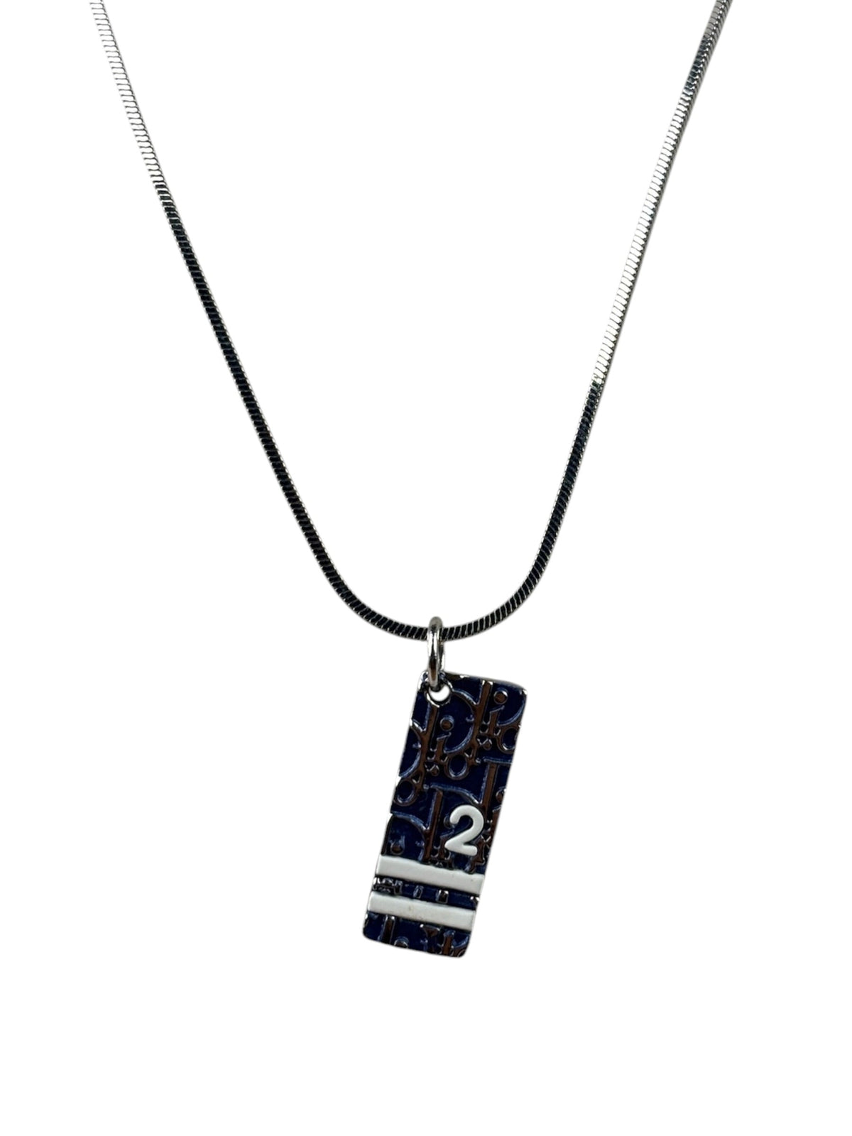 Christian Dior Silver Trotter Number 2 Oblique Pendant Necklace