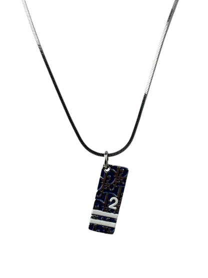Christian Dior Silver Trotter Number 2 Oblique Pendant Necklace