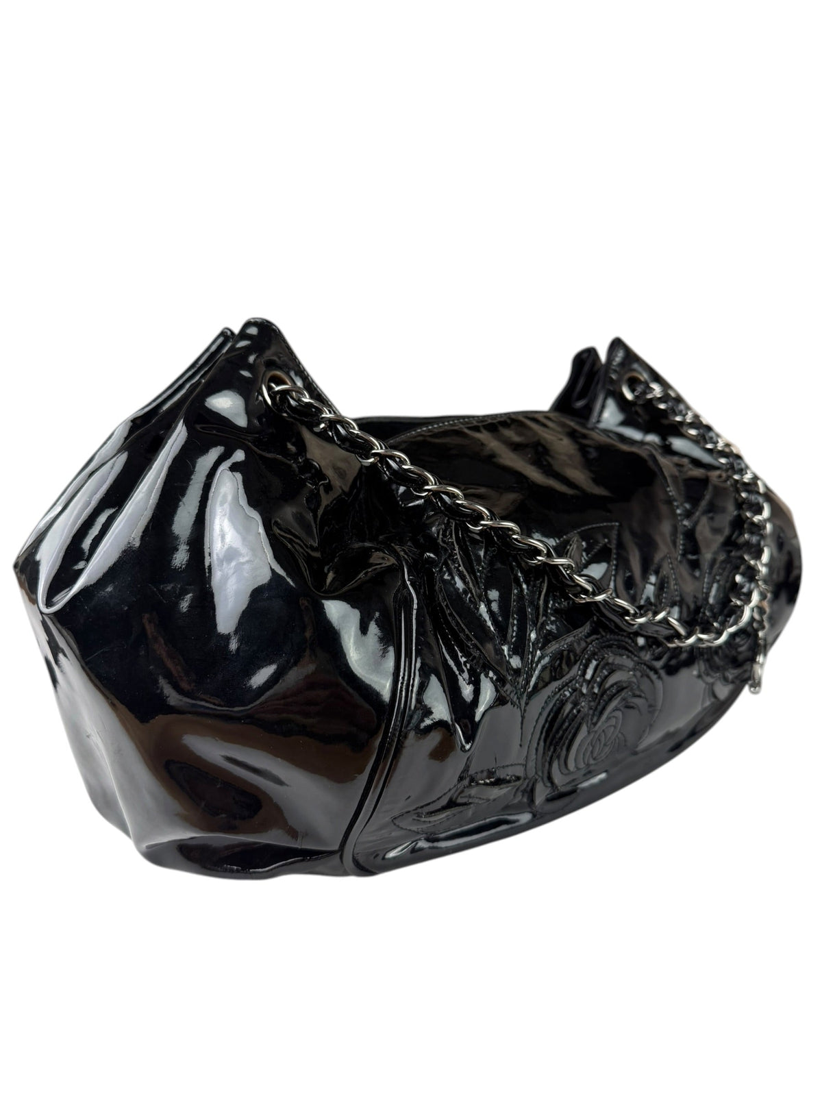Chanel Black Patent Leather Camellia Petals Shoulder Bag 2010