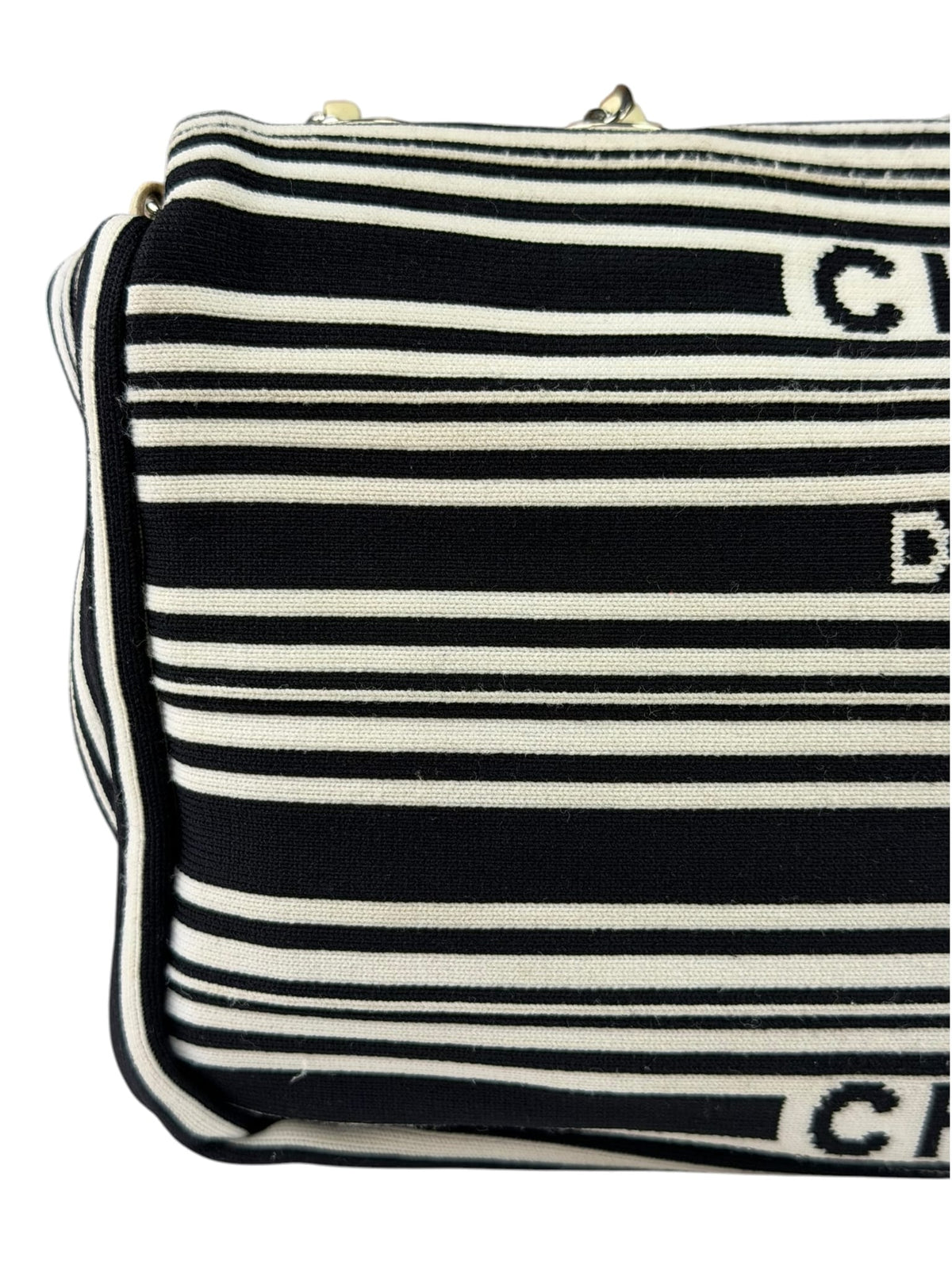 Chanel Black/White Leather Trim/Cloth Venise Biarritz Flap Bag 2019