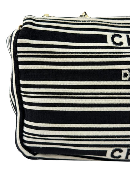 Chanel Black/White Leather Trim/Cloth Venise Biarritz Flap Bag 2019