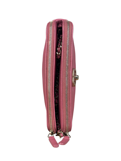 Chanel Pink Quilted Leather Zip Wallet on Chain Bag 2018