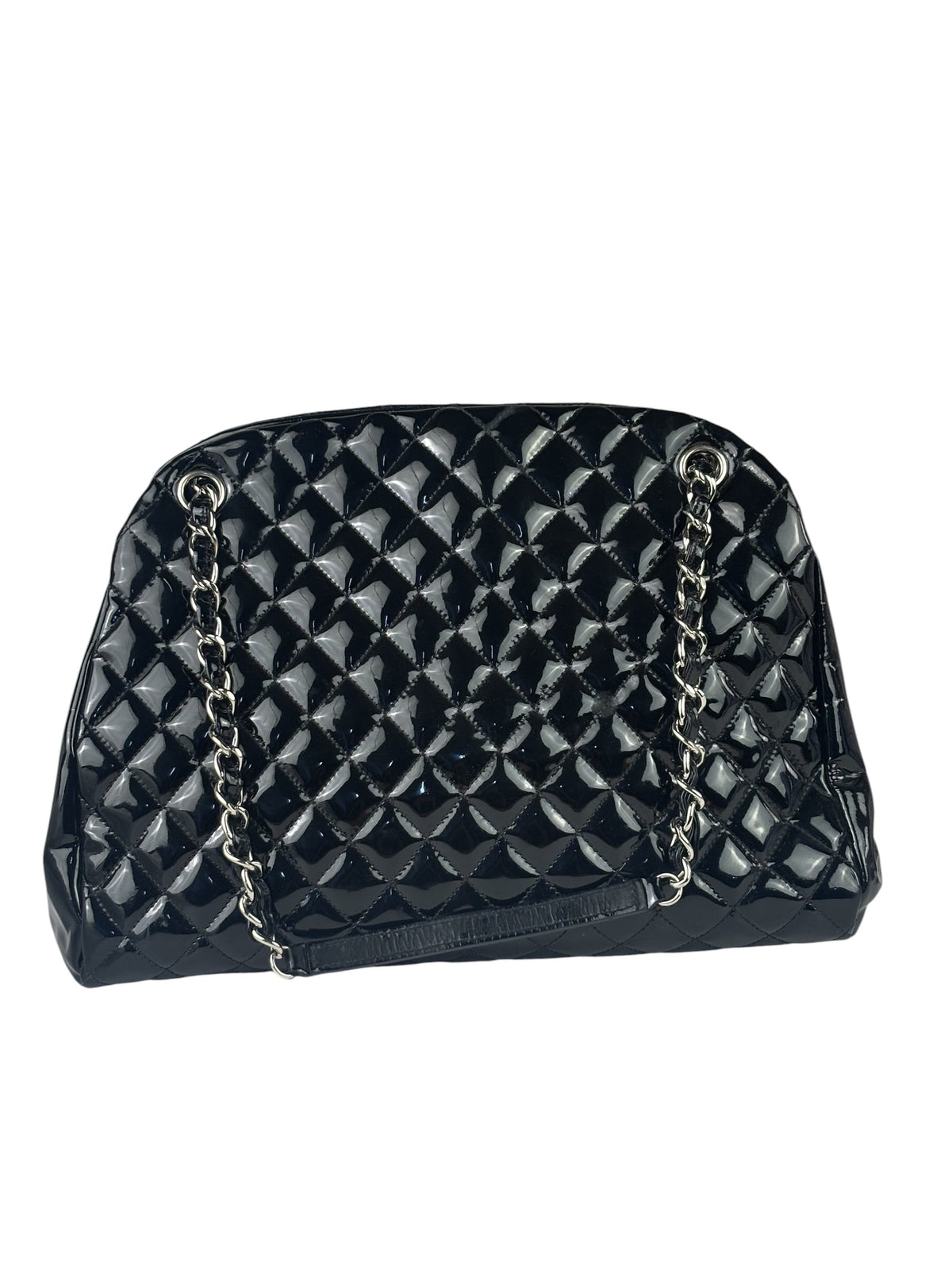 Chanel Large Black Patent Leather Mademoiselle Bowling Bag 2011-12