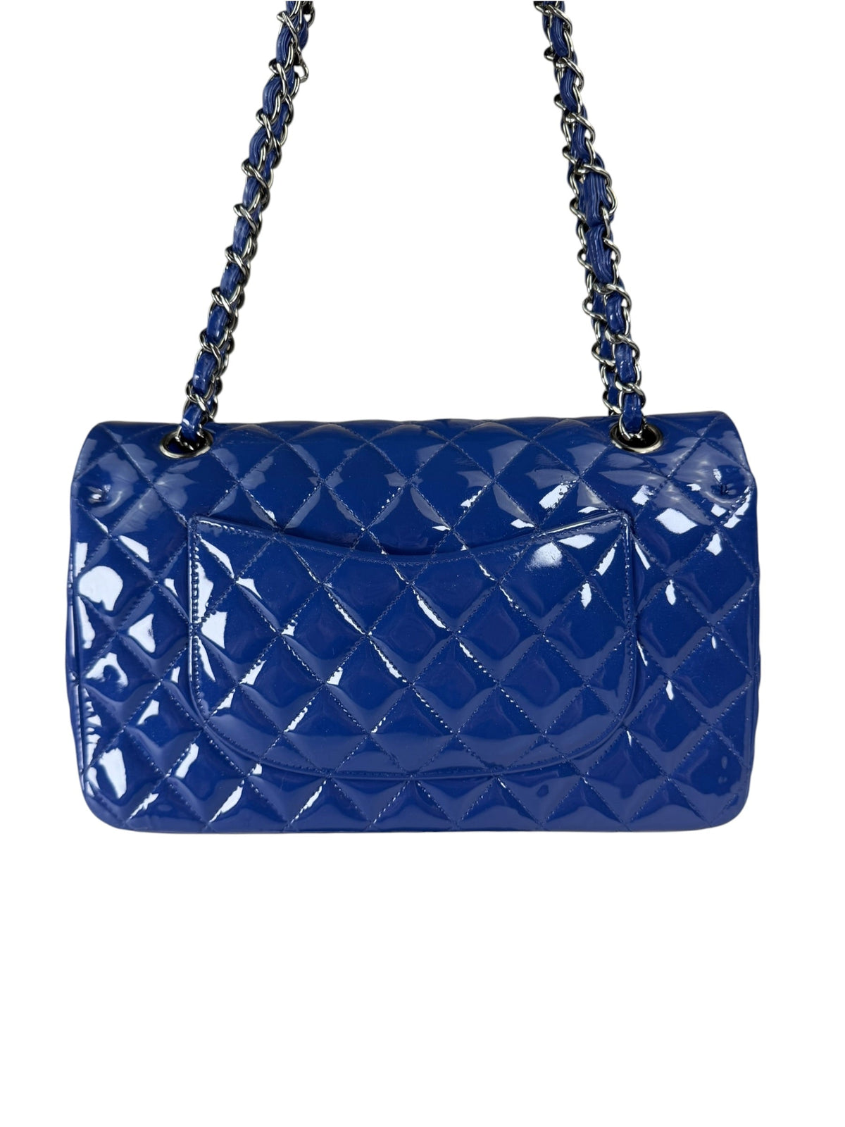 Chanel Shiny Blue Quilted Patent Leather Trim Double Flap Bag 2012