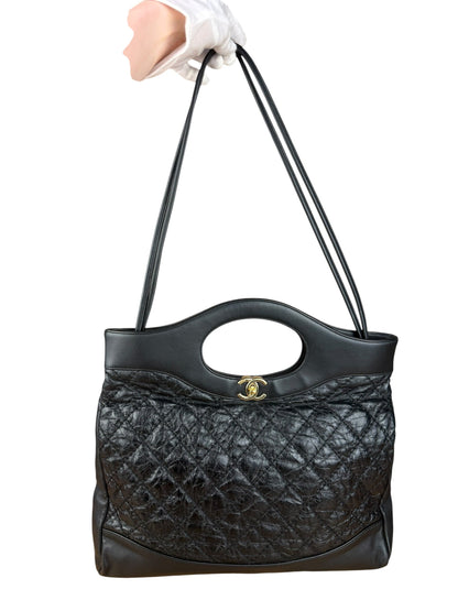 Chanel 31 Black Leather Quilted Shopping Clutch Shoulder Bag 2018