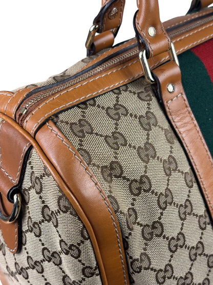 Gucci Beige/Brown GG Web Boston Two-Way Bag