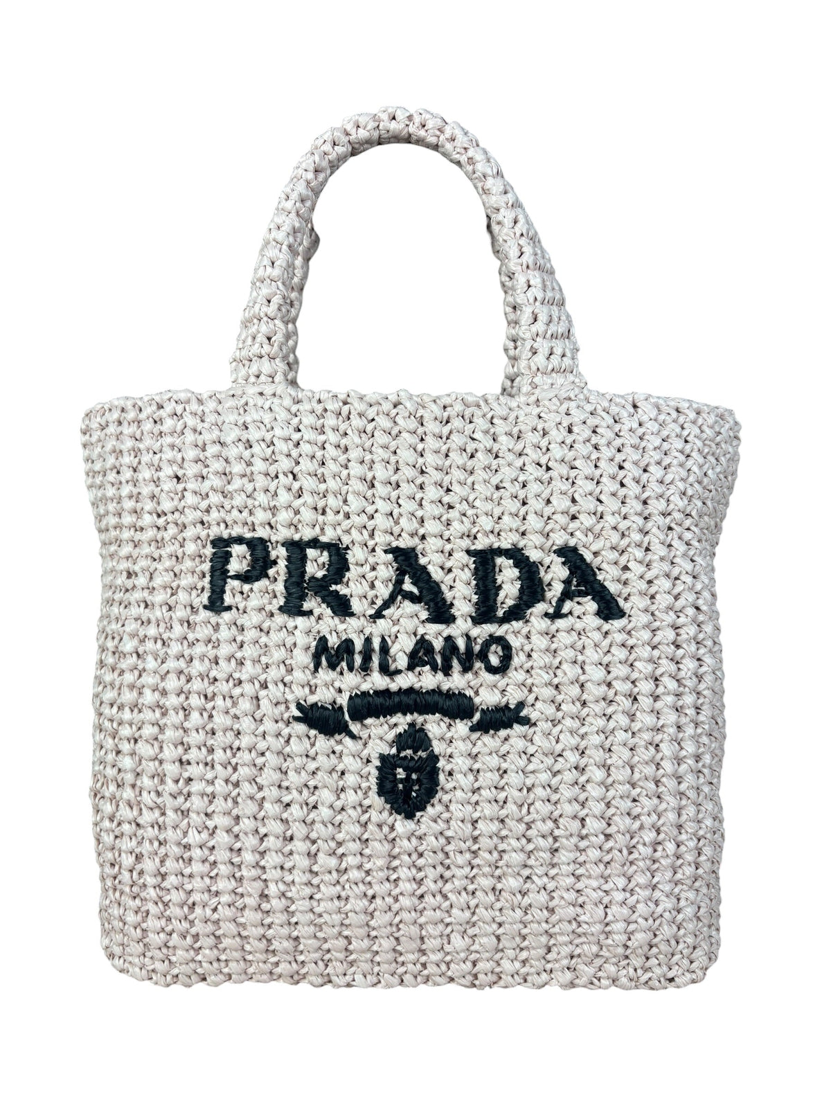 Prada Pink Raffia Woven Crochet Logo Tote Bag
