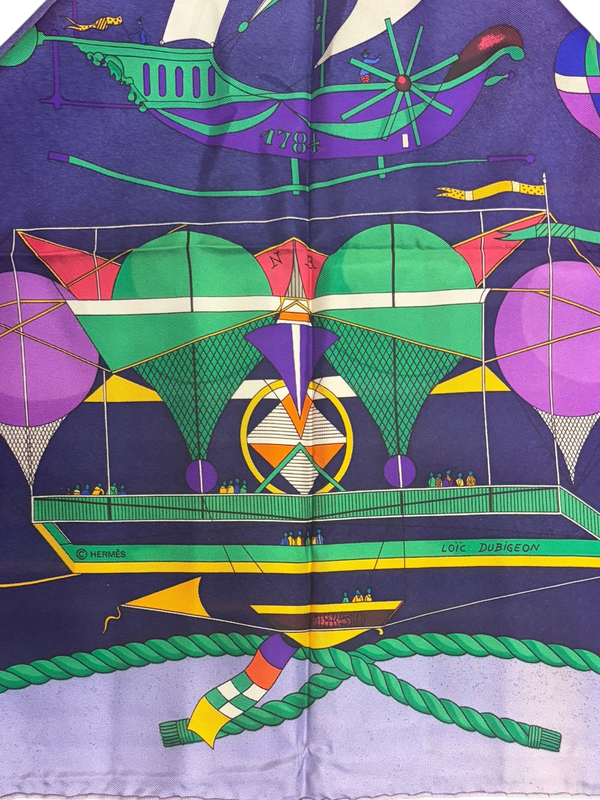 Hermes Blue Les Folies Du Ciel Silk Scarf