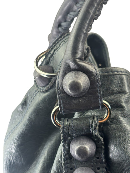 Balenciaga Grey Lambskin Giant Brogues Pompom Two-Way Bag