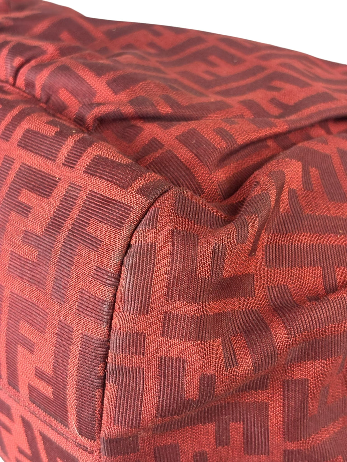 Fendi Red Leather Trim Zucca Chef Tote