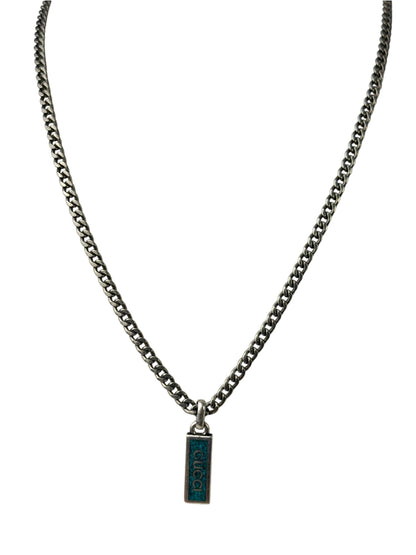 Gucci Sterling Silver Tag Turquoise Enamel Pendant Necklace