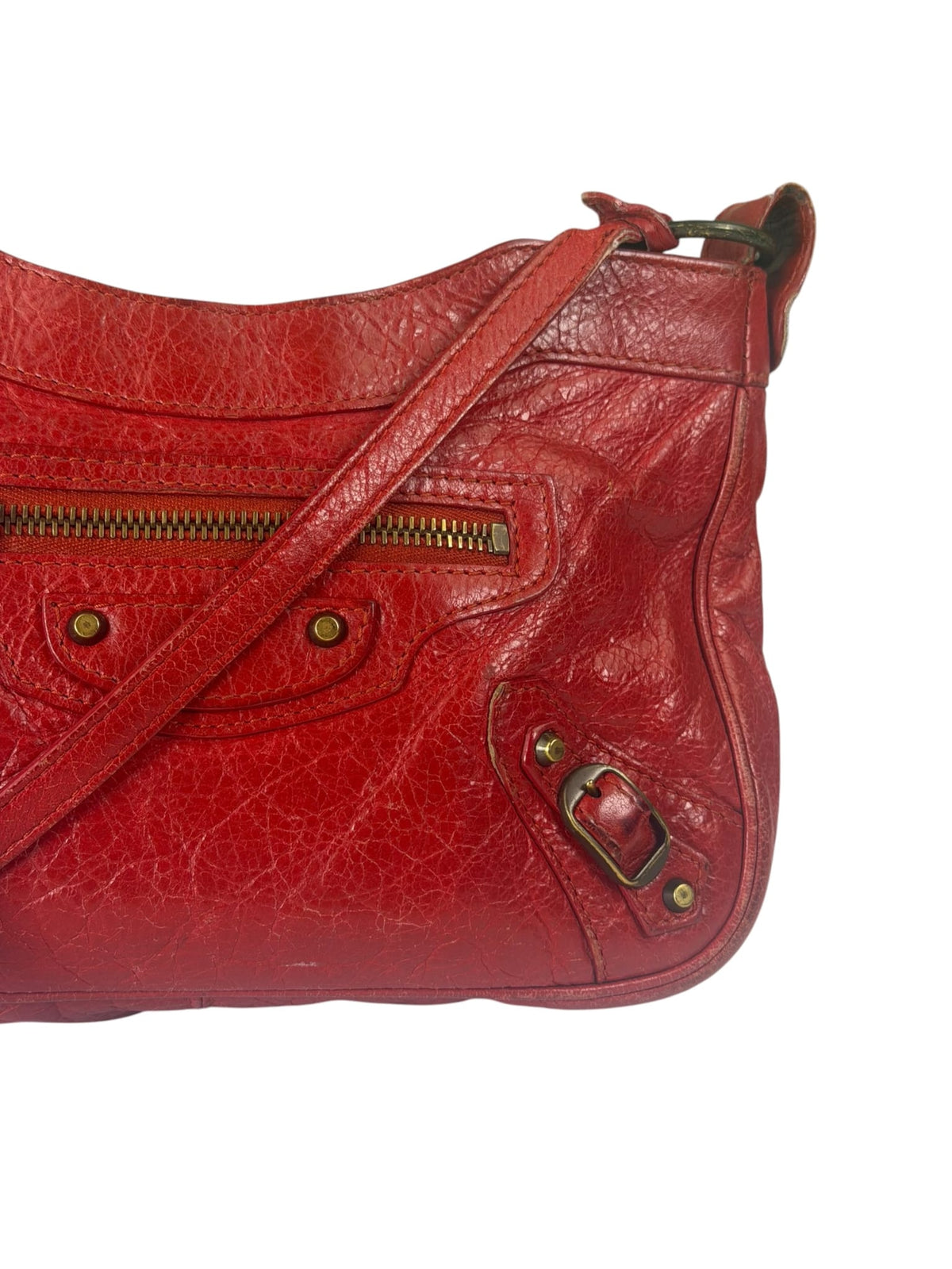 Balenciaga Red Lambskin Hip Moto Crossbody