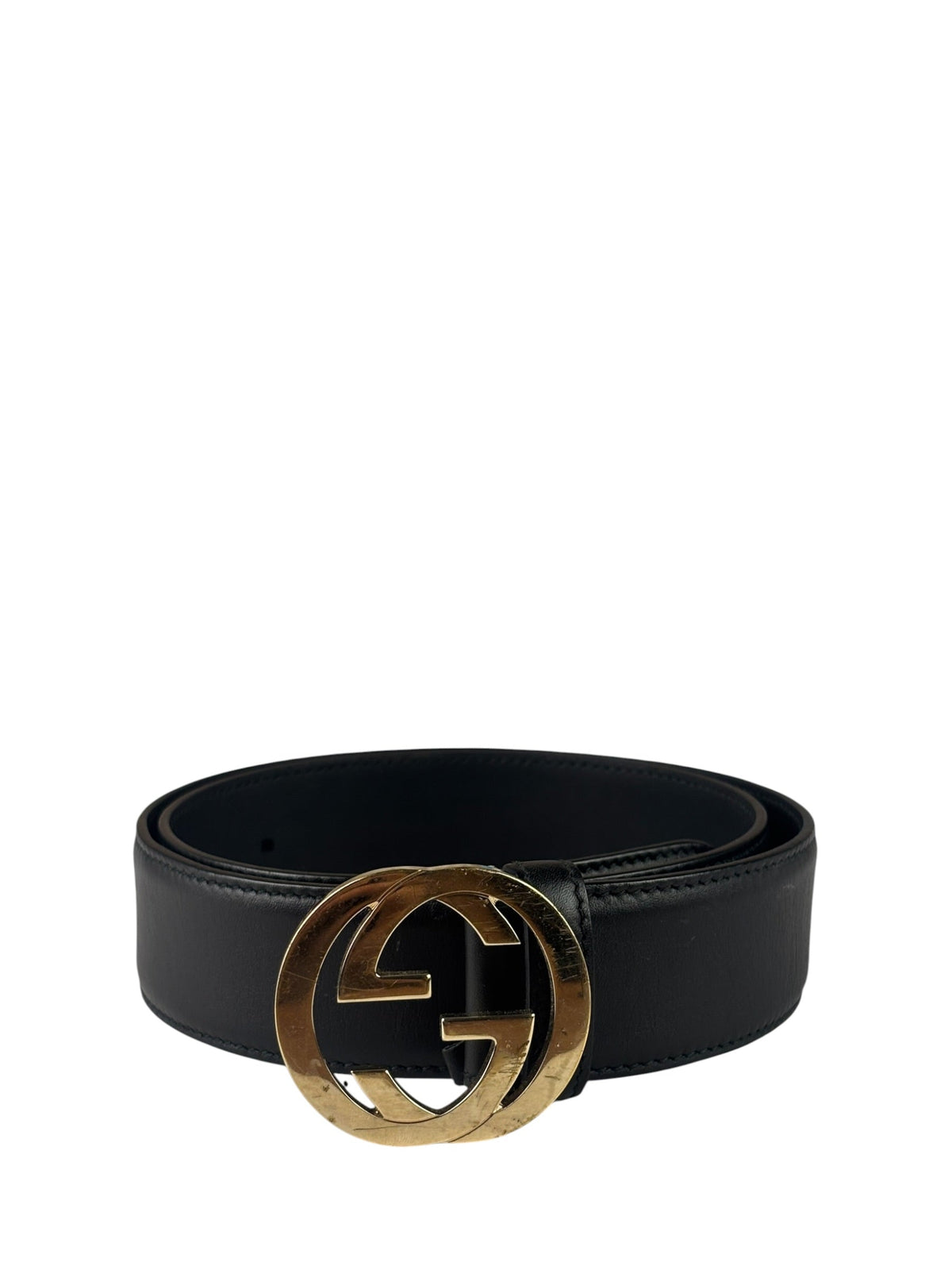Gucci Black Leather GG Buckle Belt