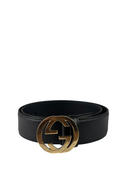 Gucci Black Leather GG Buckle Belt