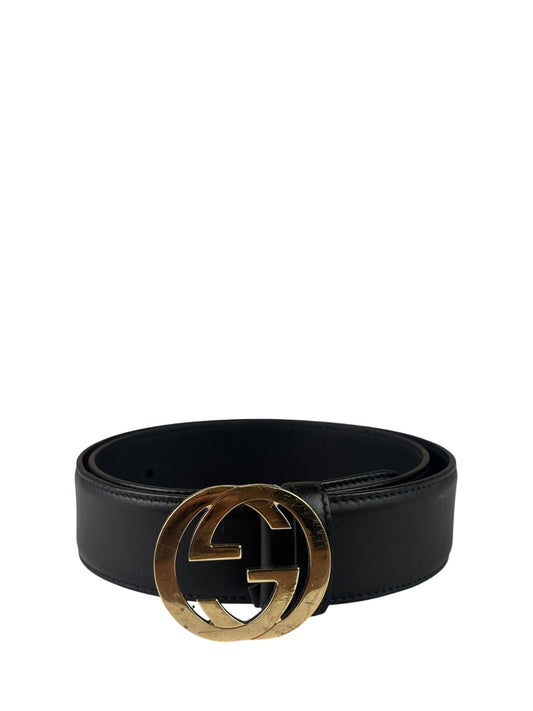 Gucci Black Leather GG Buckle Belt