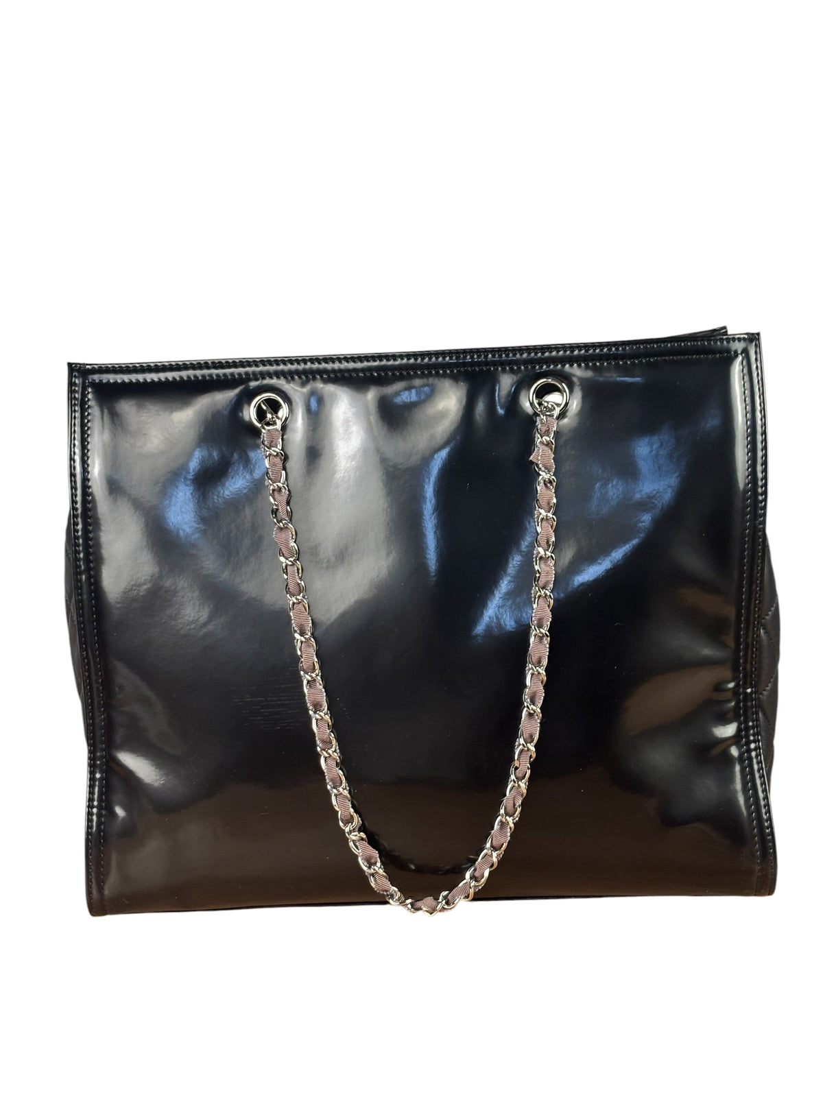 Chanel Black Patent Leather Quilted Lipstick Tote 2011